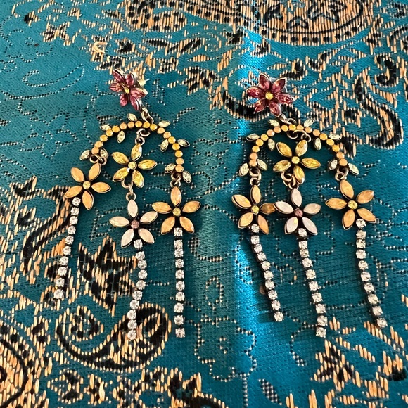 Jewelry - Floral Gold Multi Color Drop Earrings